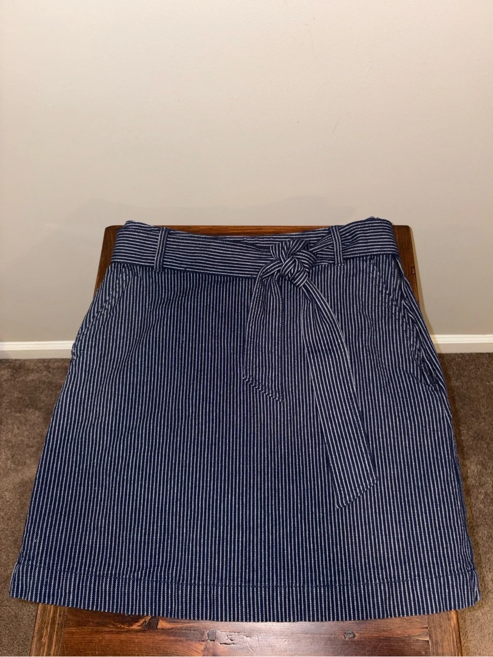 LOFT Textured Stripe Belted Mini Pocket Skirt Size 2
